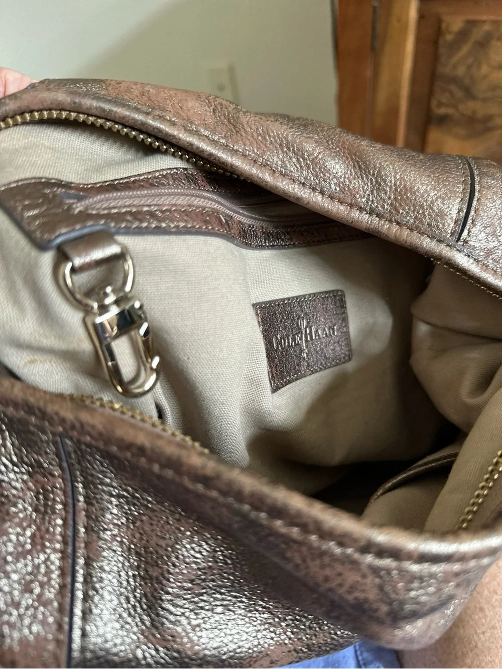 Cole Haan Genuine Leather Metallic Brown Shoulder Bag